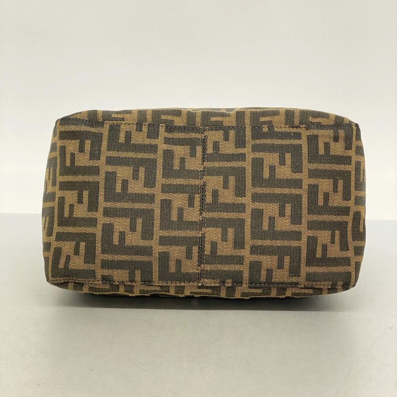 Fendi Handbag Zucca Nylon Canvas Brown Silver