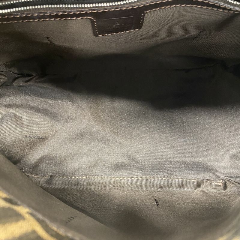 Fendi Handbag Zucca Nylon Canvas Brown Silver