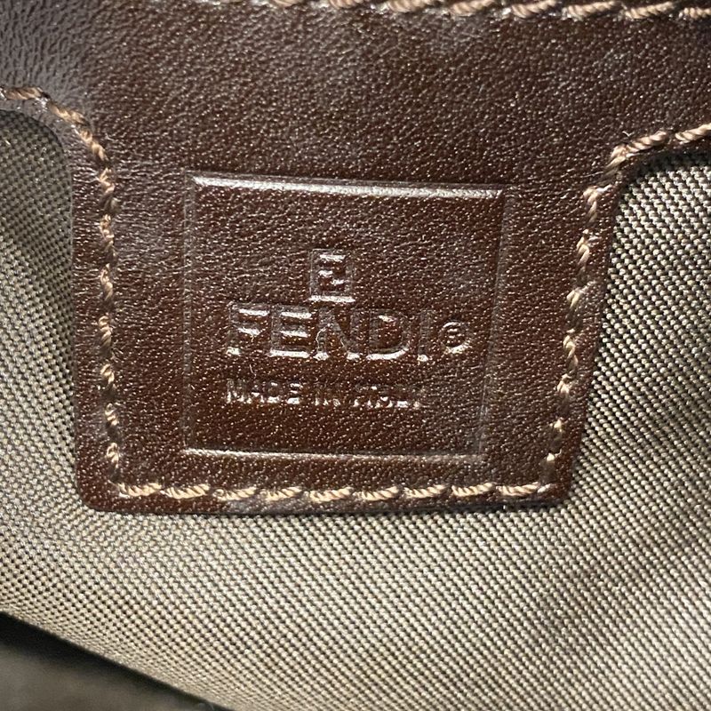 Fendi Handbag Zucca Nylon Canvas Brown Silver