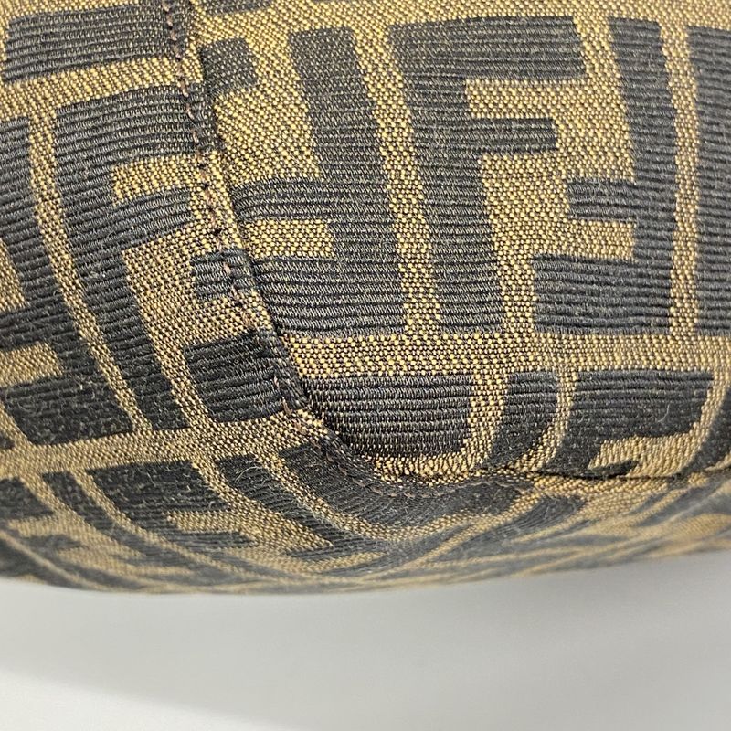 Fendi Handbag Zucca Nylon Canvas Brown Silver