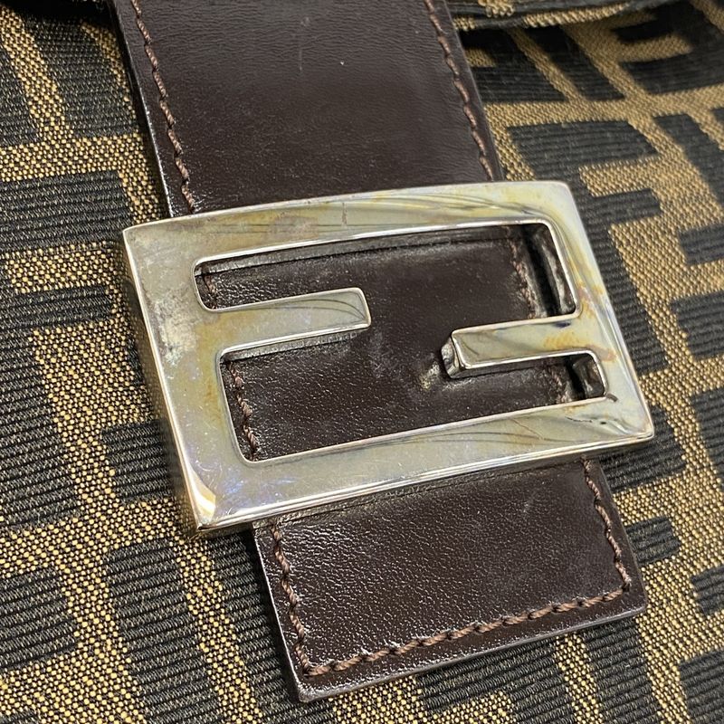 Fendi Handbag Zucca Nylon Canvas Brown Silver