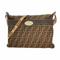 Fendi Shoulder Bag Zucca Selleria Nylon Canvas Brown Silver