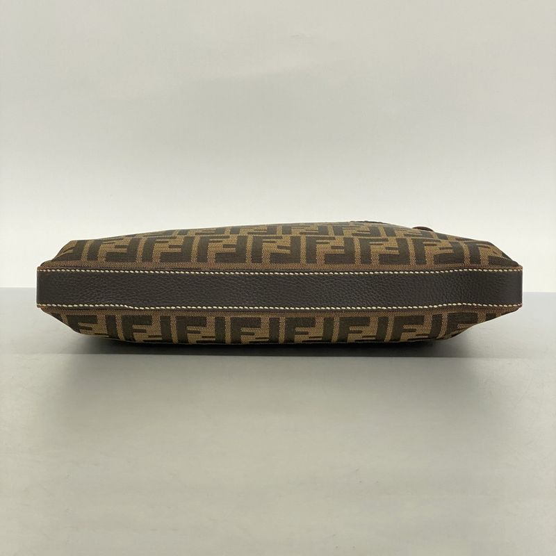 Fendi Shoulder Bag Zucca Selleria Nylon Canvas Brown Silver