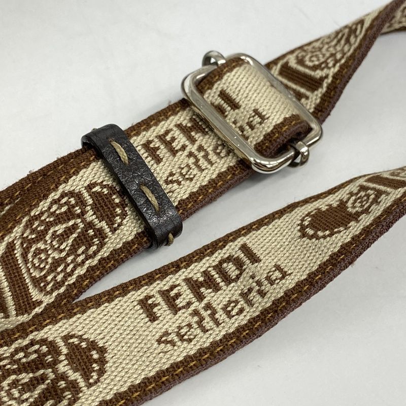 Fendi Shoulder Bag Zucca Selleria Nylon Canvas Brown Silver