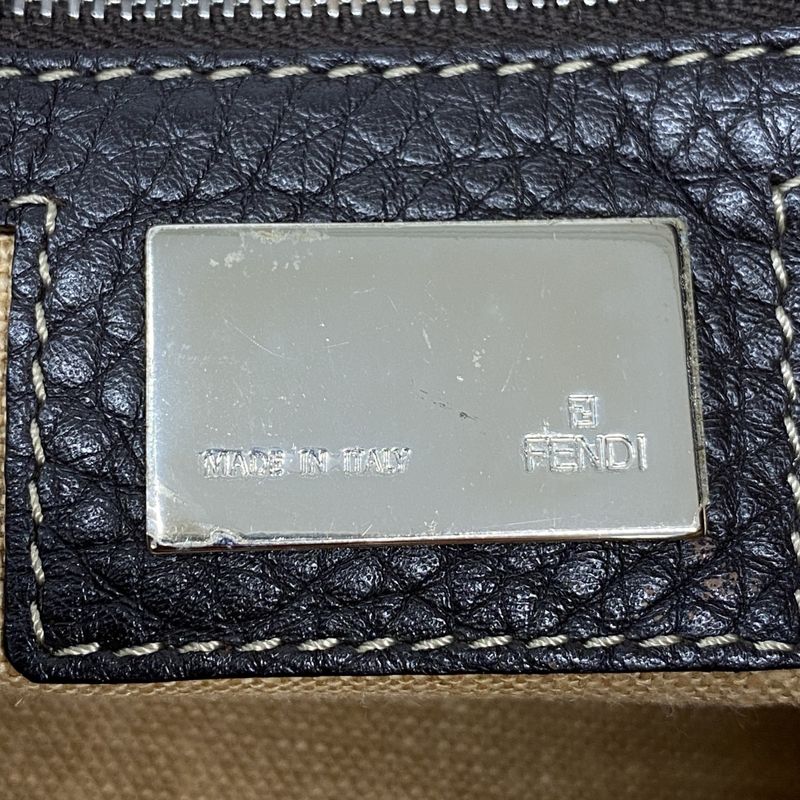 Fendi Shoulder Bag Zucca Selleria Nylon Canvas Brown Silver