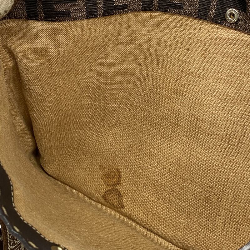 Fendi Shoulder Bag Zucca Selleria Nylon Canvas Brown Silver
