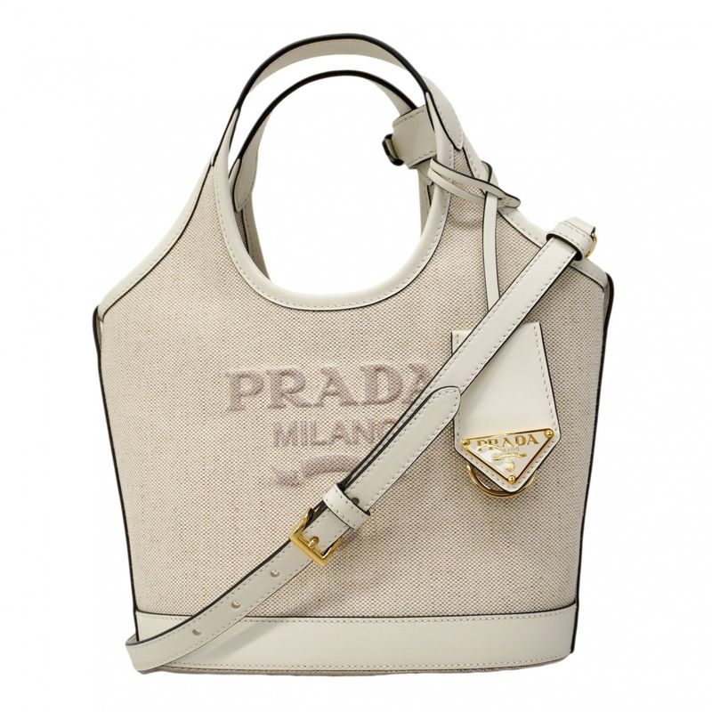 Prada Handbag Canvas Beige White Gold 2-Way Bag