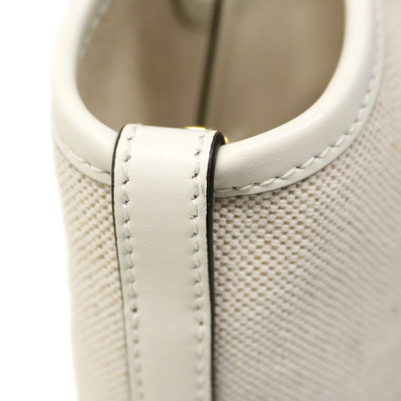 Prada Handbag Canvas Beige White Gold 2-Way Bag