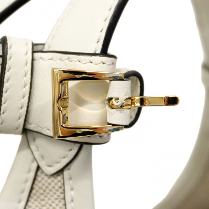 Prada Handbag Canvas Beige White Gold 2-Way Bag