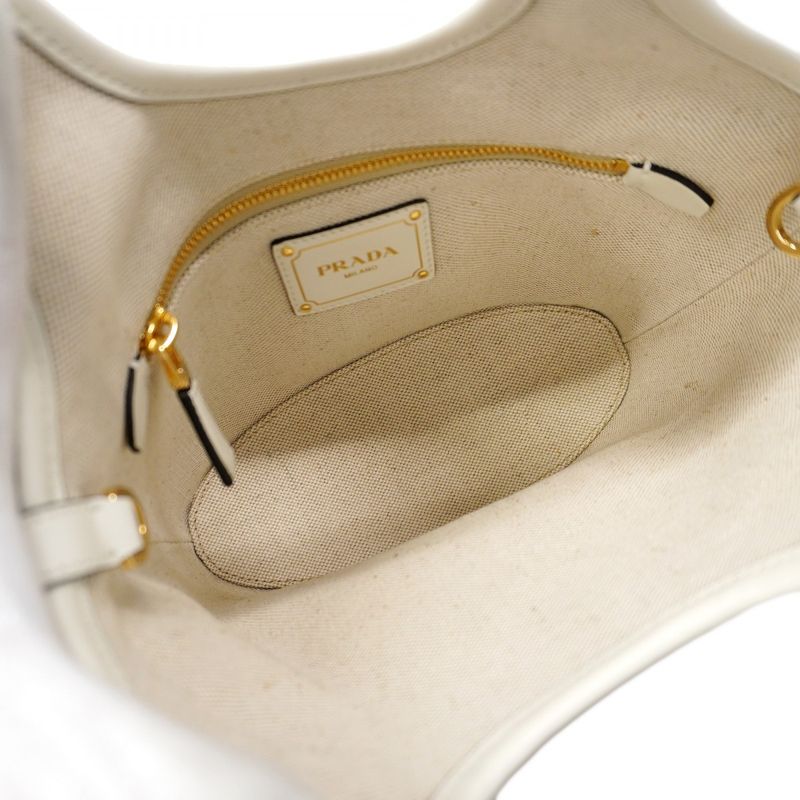 Prada Handbag Canvas Beige White Gold 2-Way Bag