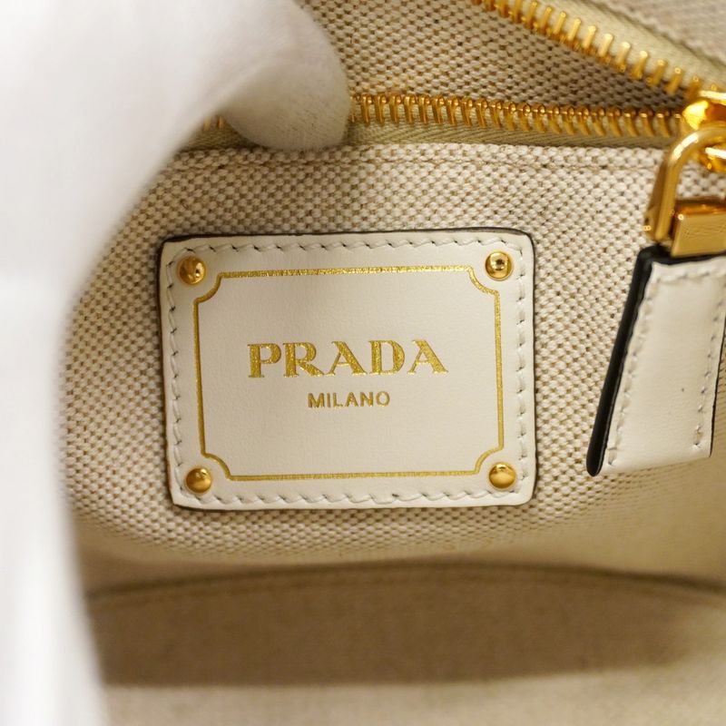 Prada Handbag Canvas Beige White Gold 2-Way Bag