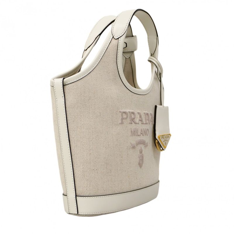 Prada Handbag Canvas Beige White Gold 2-Way Bag