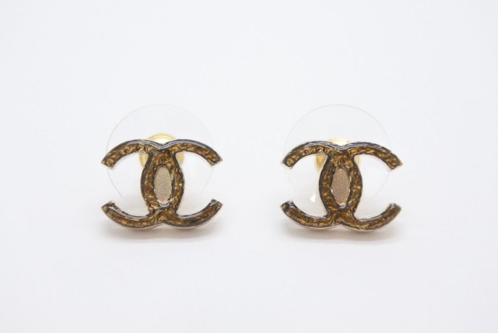Chanel CC Logo Gold Glitter Earrings Metal