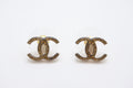 Chanel CC Logo Gold Glitter Earrings Metal