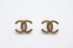 Chanel CC Logo Gold Glitter Earrings Metal