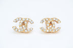 Chanel CC Logo Earrings 01 Rhinestone Metal Gold Clear