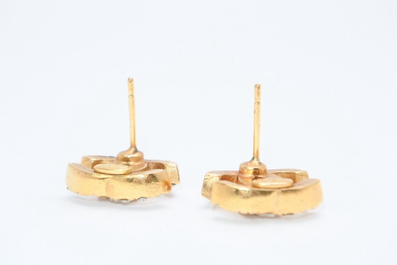 Chanel CC Logo Earrings 01 Rhinestone Metal Gold Clear — view 4