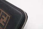 Fendi FF Logo Round Zip Wallet Leather Black Brown Silver — view 4