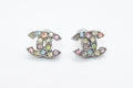 Chanel CC Logo Earrings 05 Color Stone Metal Silver