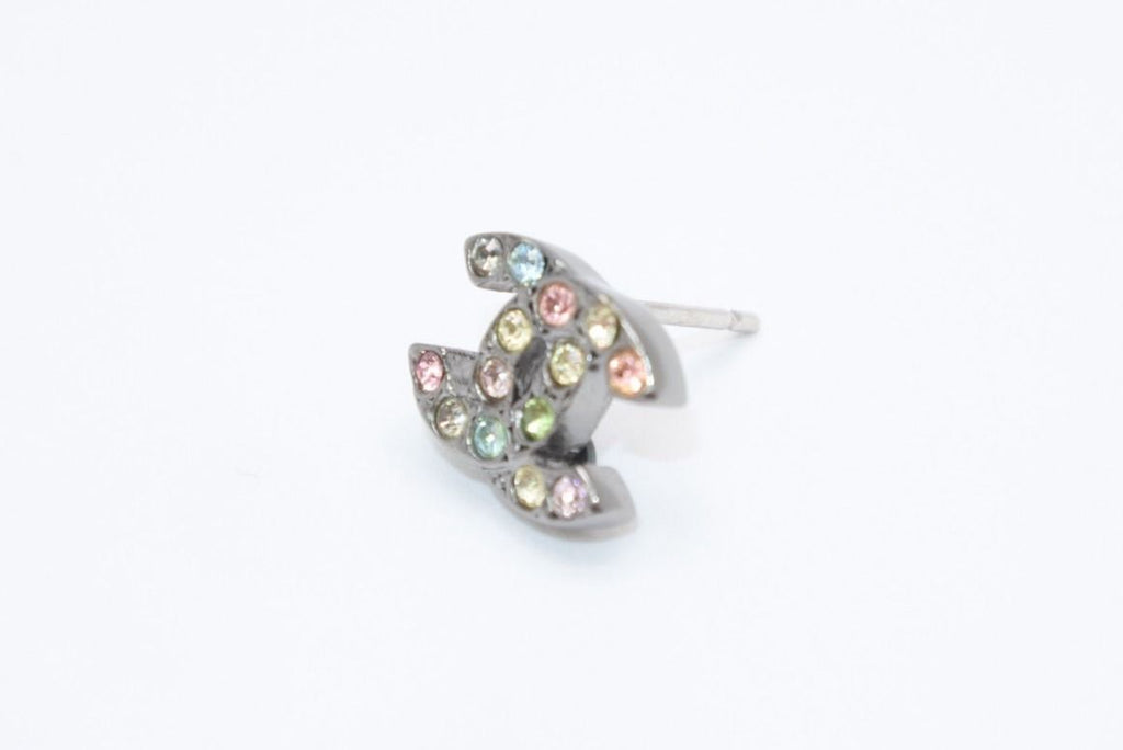 Chanel CC Logo Earrings 05 Color Stone Metal Silver — view 2