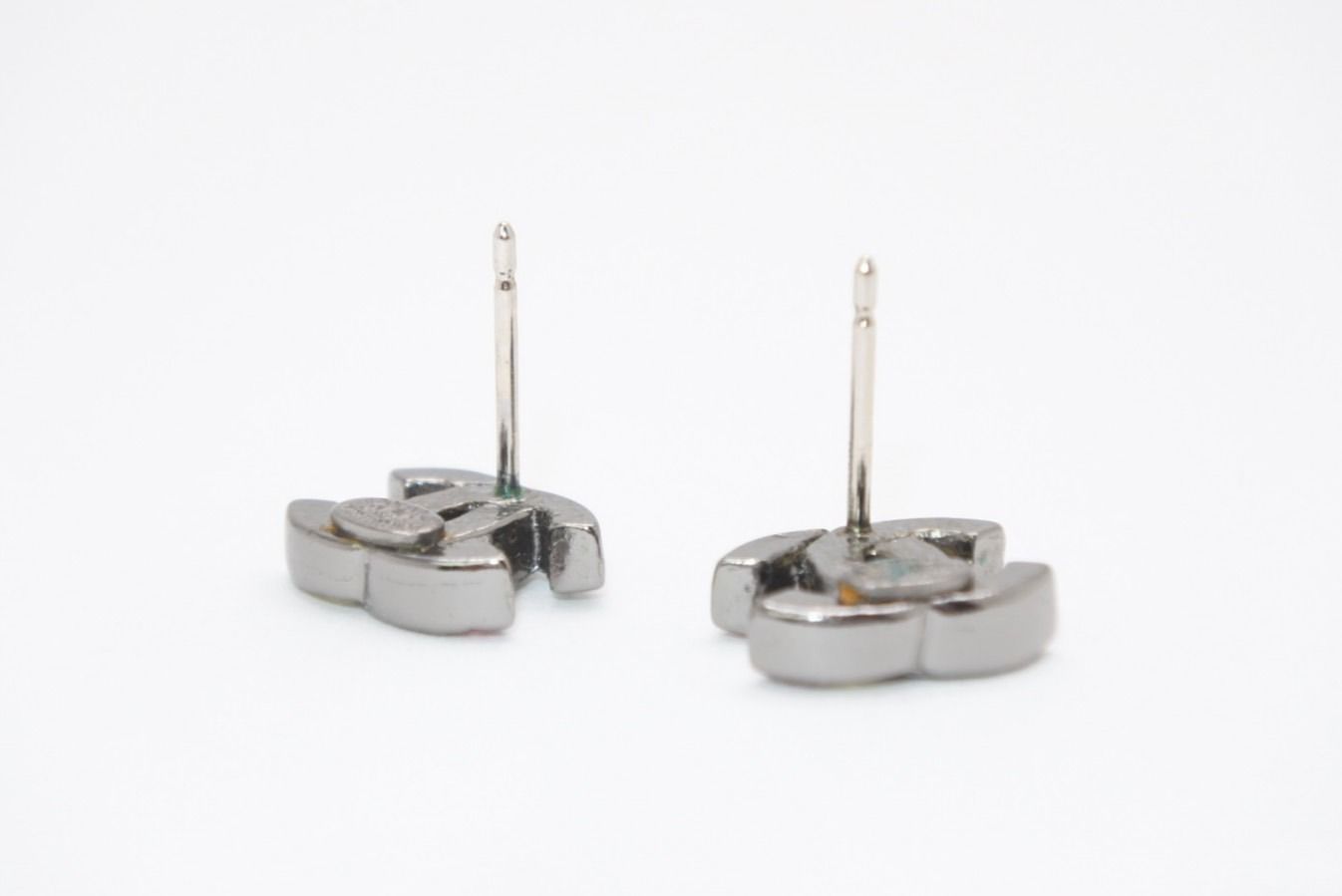 Chanel CC Logo Earrings 05 Color Stone Metal Silver — view 5