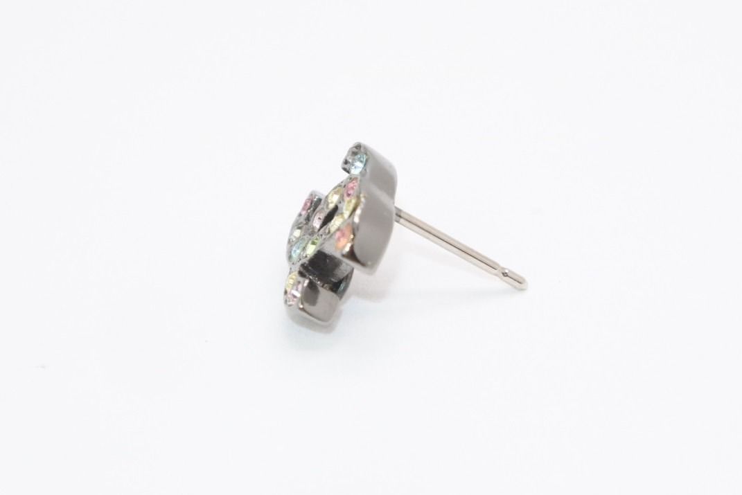 Chanel CC Logo Earrings 05 Color Stone Metal Silver — view 3