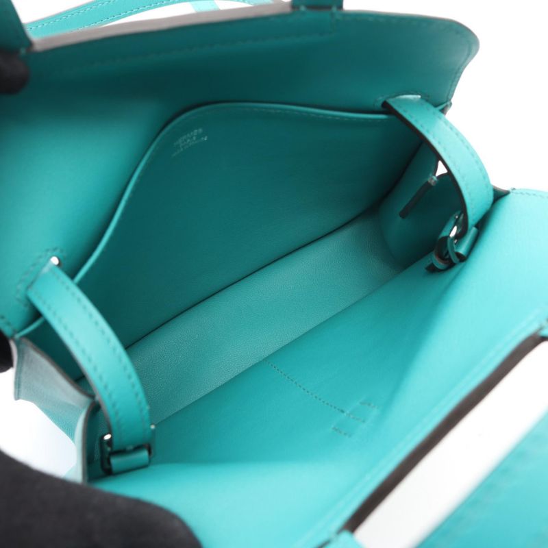 Hermes Handbag Halzan Mini Blue Paon Leather Paon Green