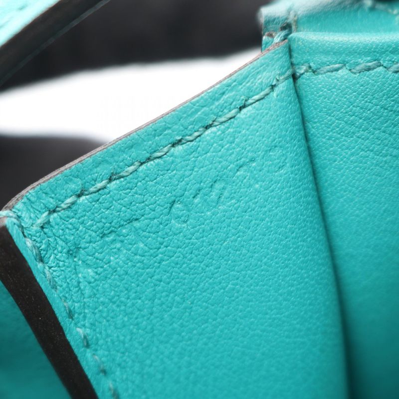 Hermes Handbag Halzan Mini Blue Paon Leather Paon Green