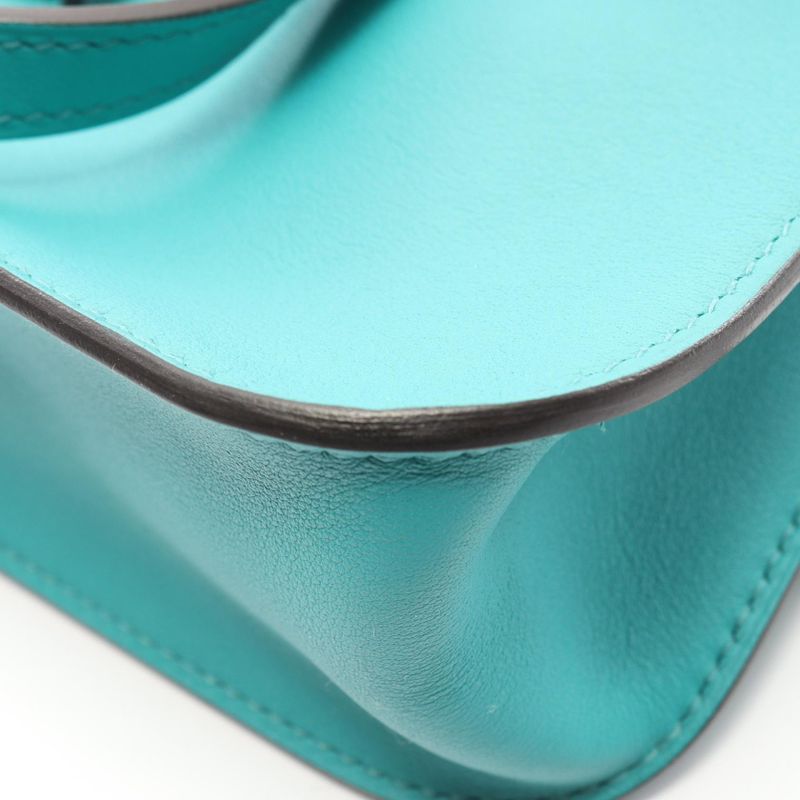 Hermes Handbag Halzan Mini Blue Paon Leather Paon Green