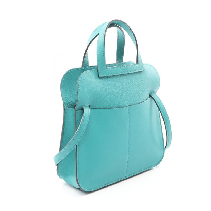 Hermes Handbag Halzan Mini Blue Paon Leather Paon Green