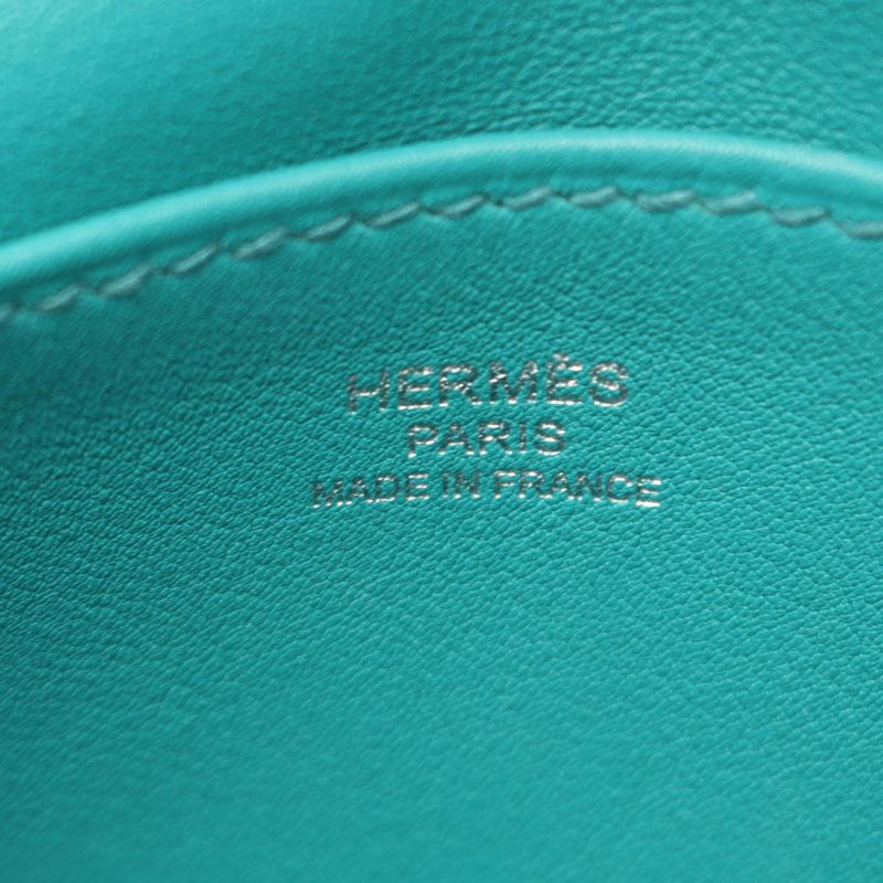 Hermes Handbag Halzan Mini Blue Paon Leather Paon Green