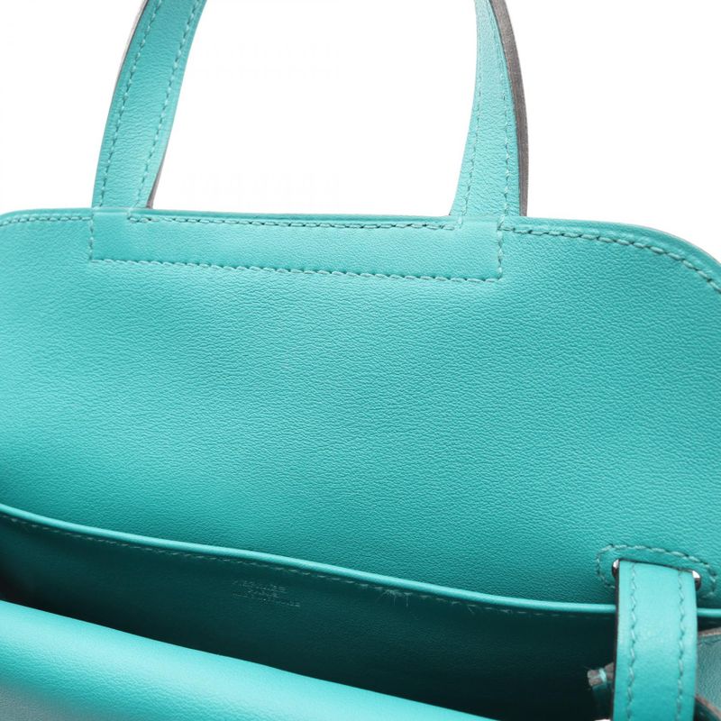 Hermes Handbag Halzan Mini Blue Paon Leather Paon Green