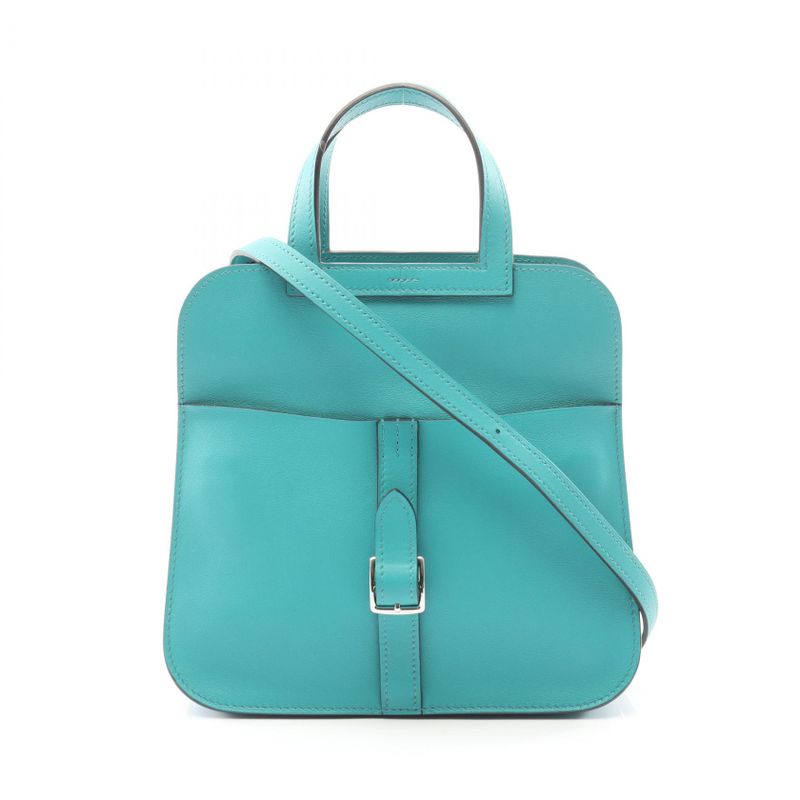 Hermes Handbag Halzan Mini Blue Paon Leather Paon Green
