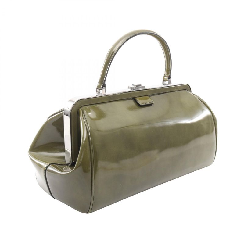 Prada Handbag Triangle Logo Green Leather Top Handle Bag