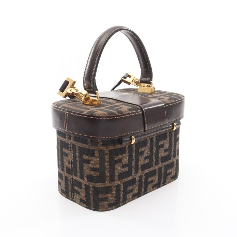 Fendi Handbag Zucca Black Brown Canvas Leather Vanity Bag