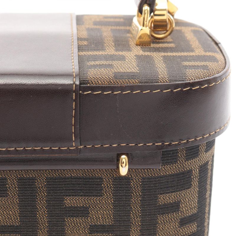 Fendi Handbag Zucca Black Brown Canvas Leather Vanity Bag
