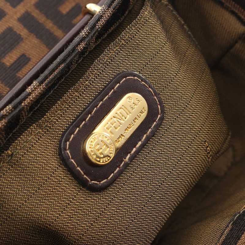 Fendi Handbag Zucca Black Brown Canvas Leather Vanity Bag