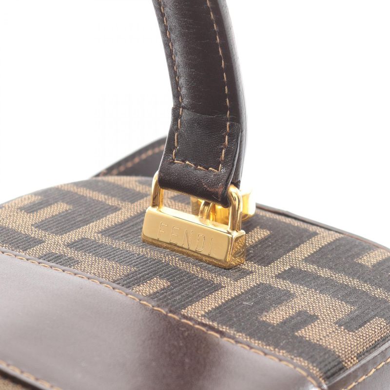 Fendi Handbag Zucca Black Brown Canvas Leather Vanity Bag