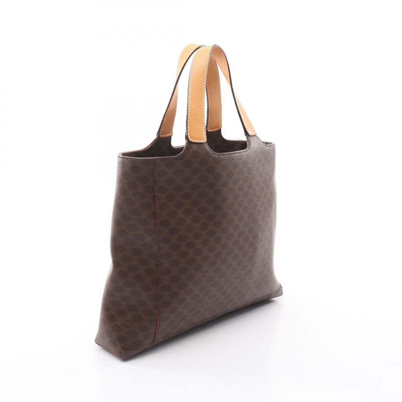 Celine Handbag Macadam Logo Embossed Dark Brown Natural Canvas Brown. Beige
