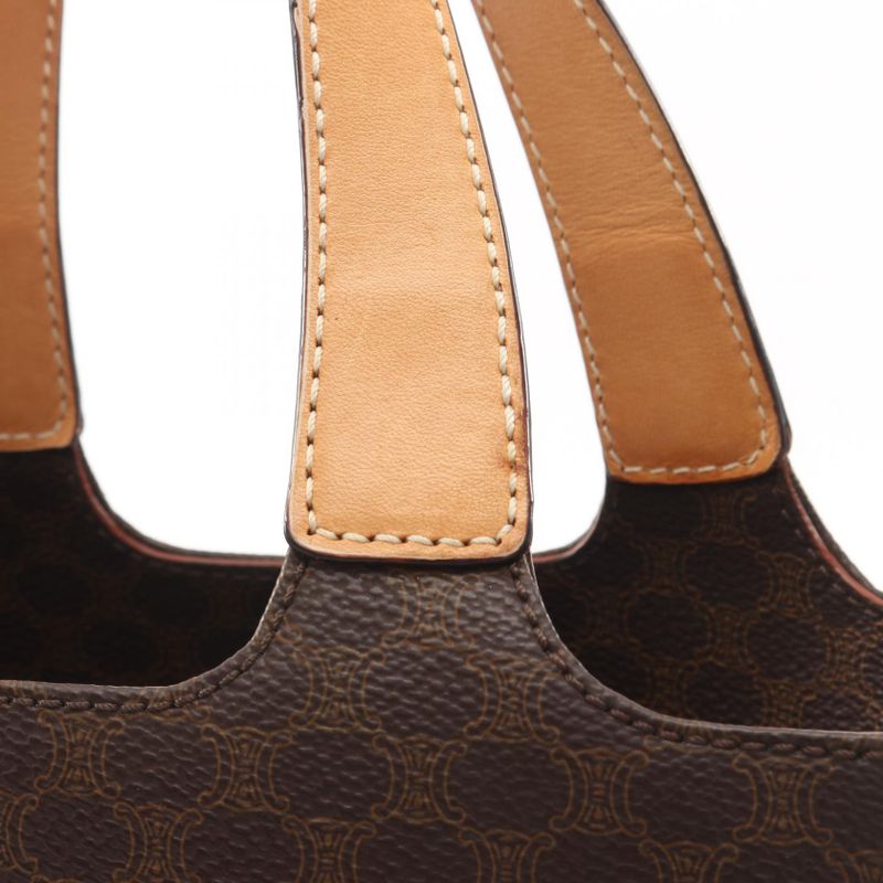 Celine Handbag Macadam Logo Embossed Dark Brown Natural Canvas Brown. Beige