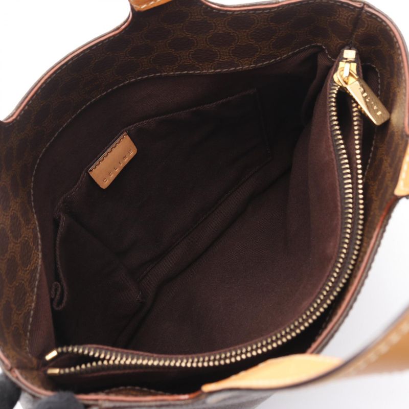 Celine Handbag Macadam Logo Embossed Dark Brown Natural Canvas Brown. Beige