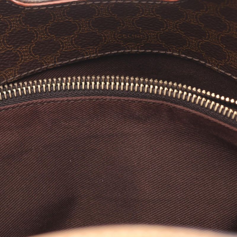 Celine Handbag Macadam Logo Embossed Dark Brown Natural Canvas Brown. Beige