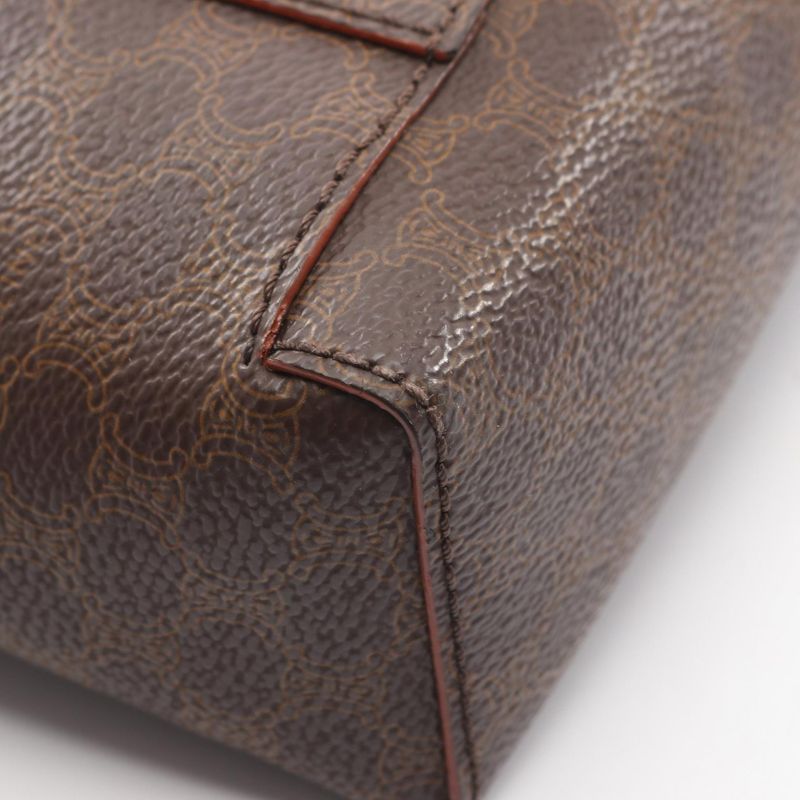 Celine Handbag Macadam Logo Embossed Dark Brown Natural Canvas Brown. Beige
