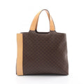 Celine Handbag Macadam Logo Embossed Dark Brown Natural Canvas Brown. Beige