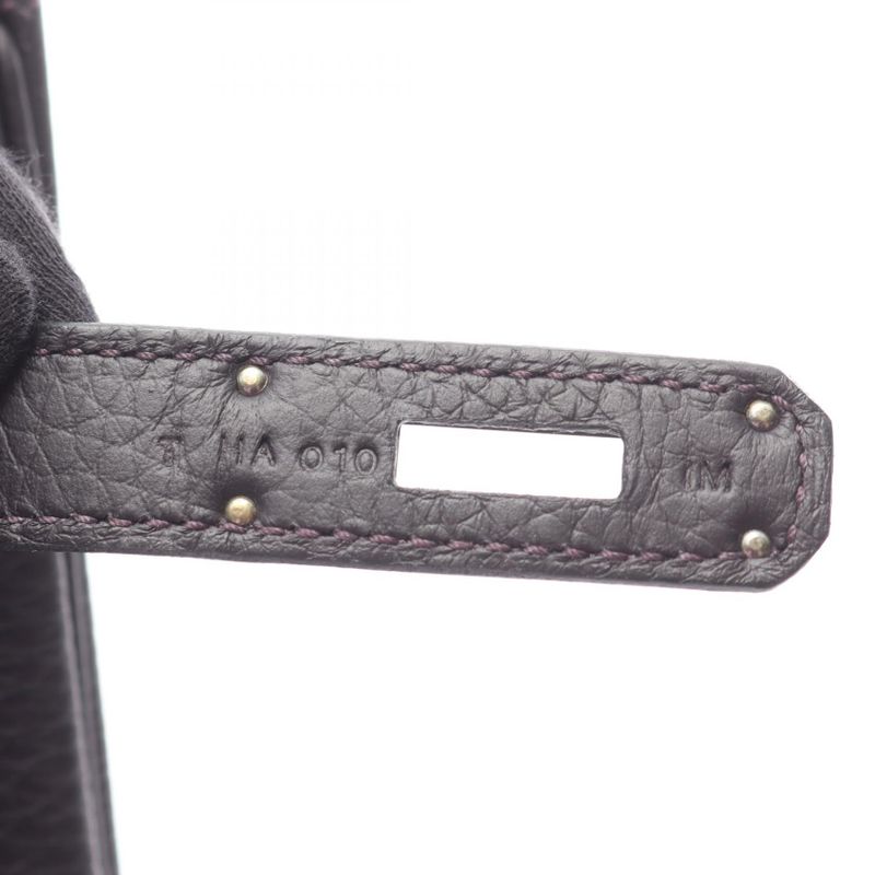 Hermes Handbag Birkin 30 Pull Noir Black Leather Pull Navy