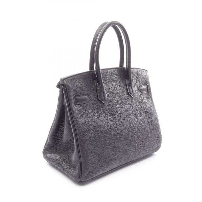 Hermes Handbag Birkin 30 Pull Noir Black Leather Pull Navy