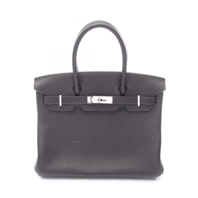 Hermes Handbag Birkin 30 Pull Noir Black Leather Pull Navy
