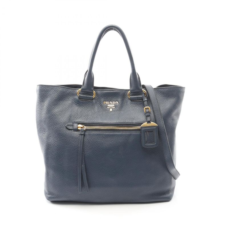 Prada Tote Vitello Daino Navy Leather