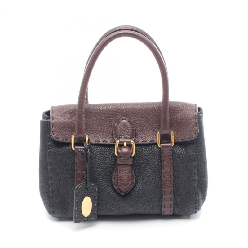 Fendi Handbag Selleria Mini Linda Black Brown Leather