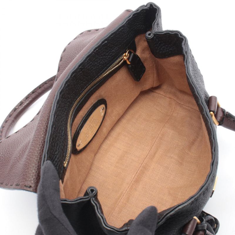 Fendi Handbag Selleria Mini Linda Black Brown Leather